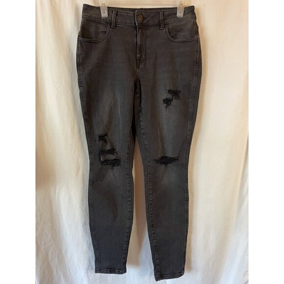 Maurices Womens Size Medium 8/10 Regular Distressed High Rise Black Denim Jeans - Picture 1 of 13